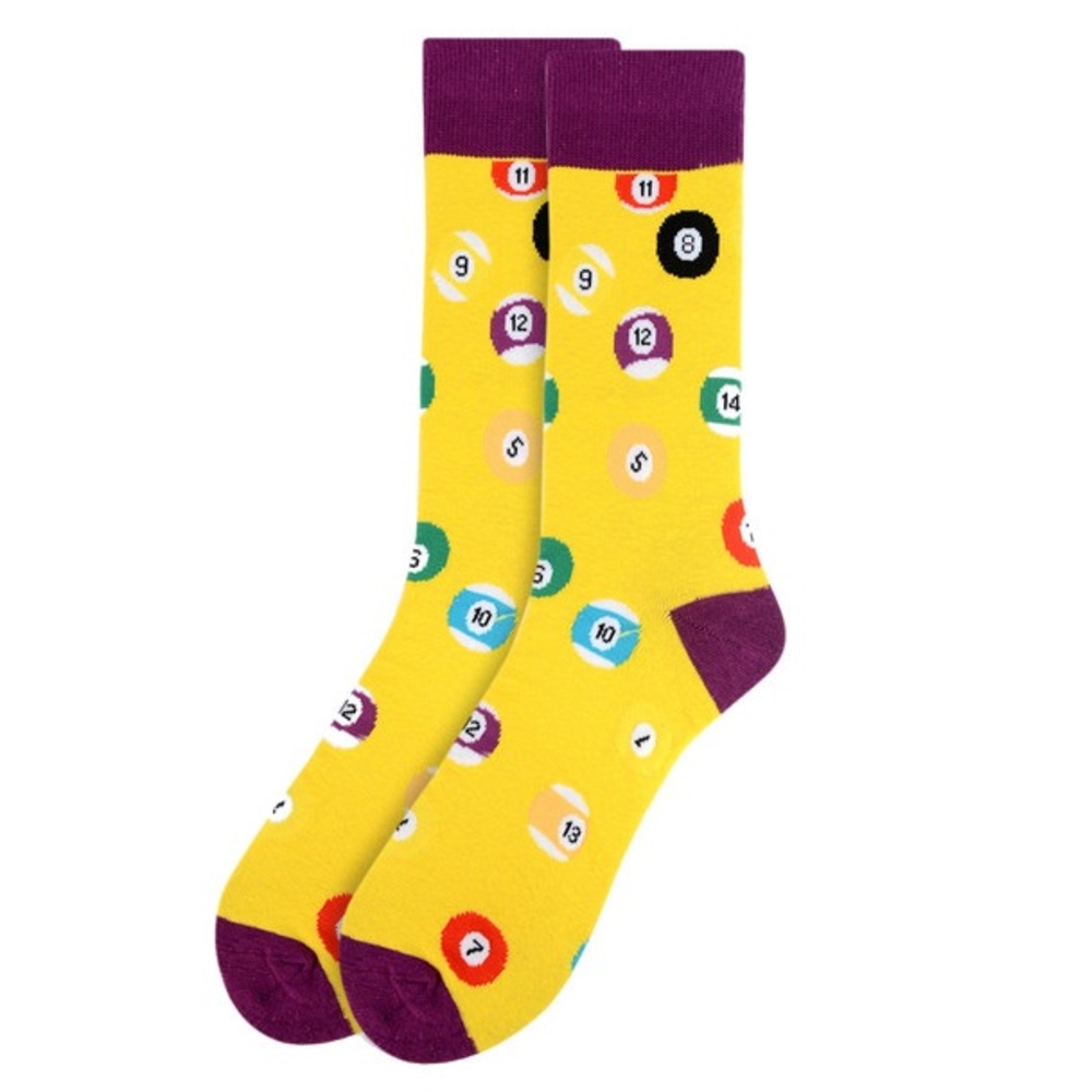 Crew Socks -Billiards/Pool Theme Yellow & Purple- NWT